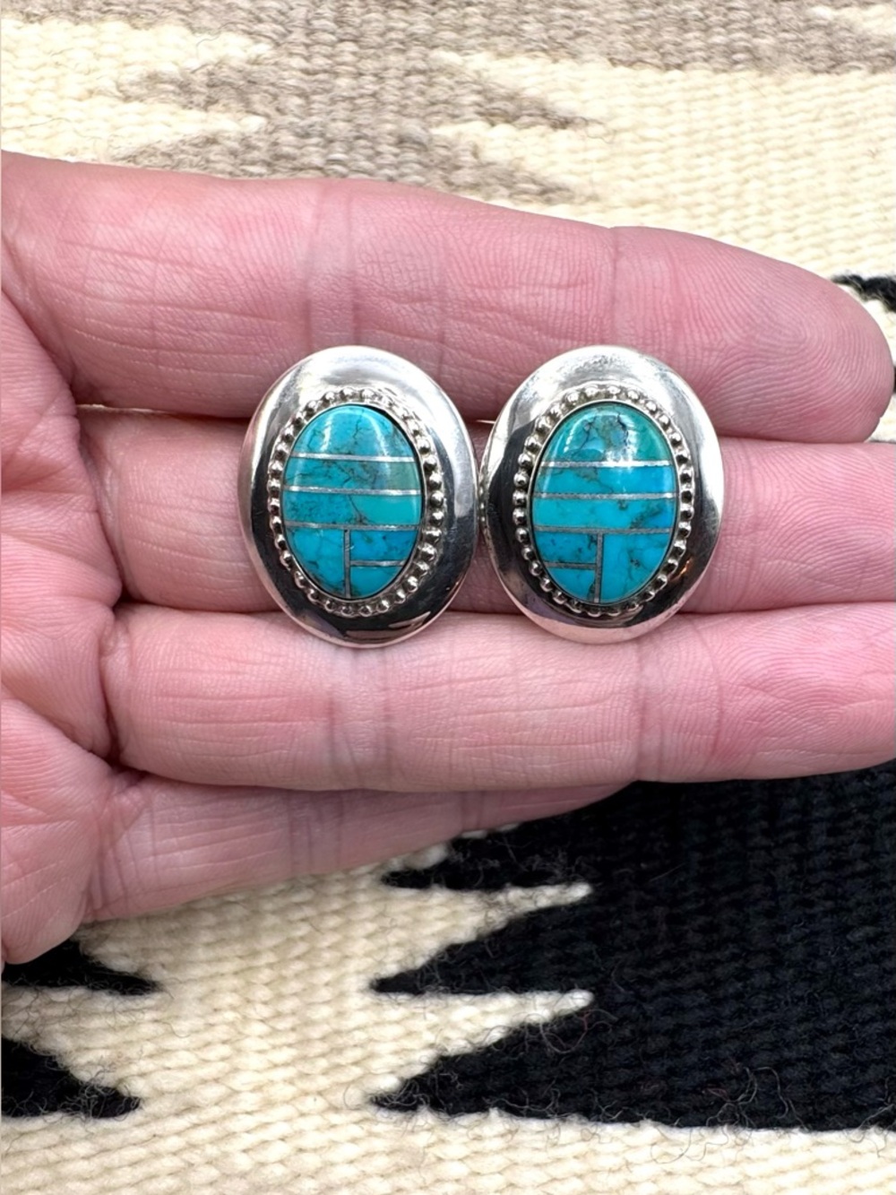 Jay King Southwest Sterling Silver Turquoise Inlay Earrings Cuff Bracelet Set - Picture 7 of 8